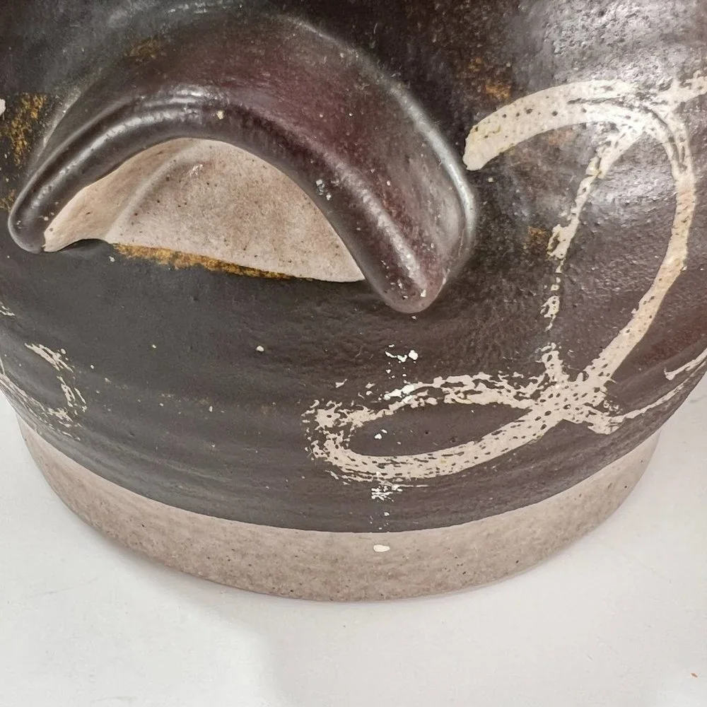 Vtg Studio Pottery Dish Pot Crock Stoneware Handles Lidded Earth Tones Rustic